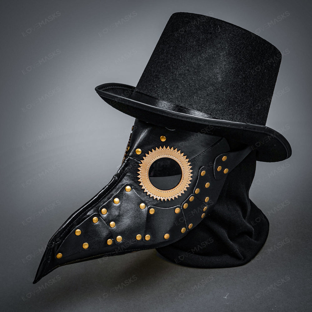 Halloween Steampunk Plague Doctor Mask Masquerade with Top Hat- Black